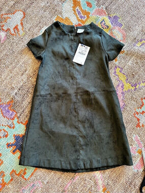 Zara Girls Short Sleeve Dress Hunter Green Suede Size 9 NWT